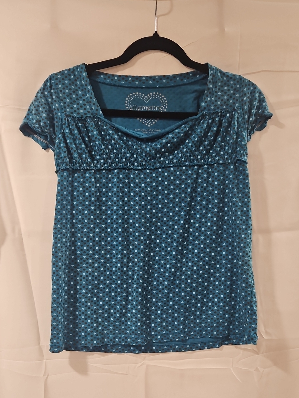 ellemenno Teal Polka Dot Short Sleeve Top